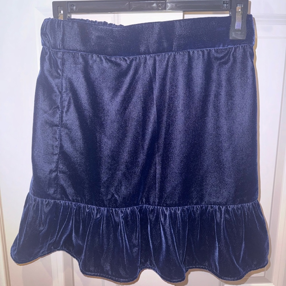 J. Crew rich navy velvet peplum mini skirt, size XXS